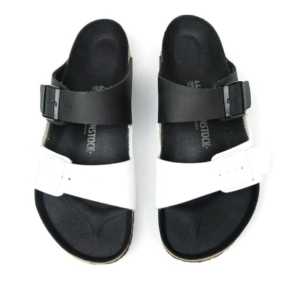 NEW Birkenstock Arizona Two Strap Color Block Buckle Sandals Black White Mens 11 main image 6